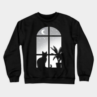 Cat window - Kitty looking stars - infinite night - beautiful moon Crewneck Sweatshirt